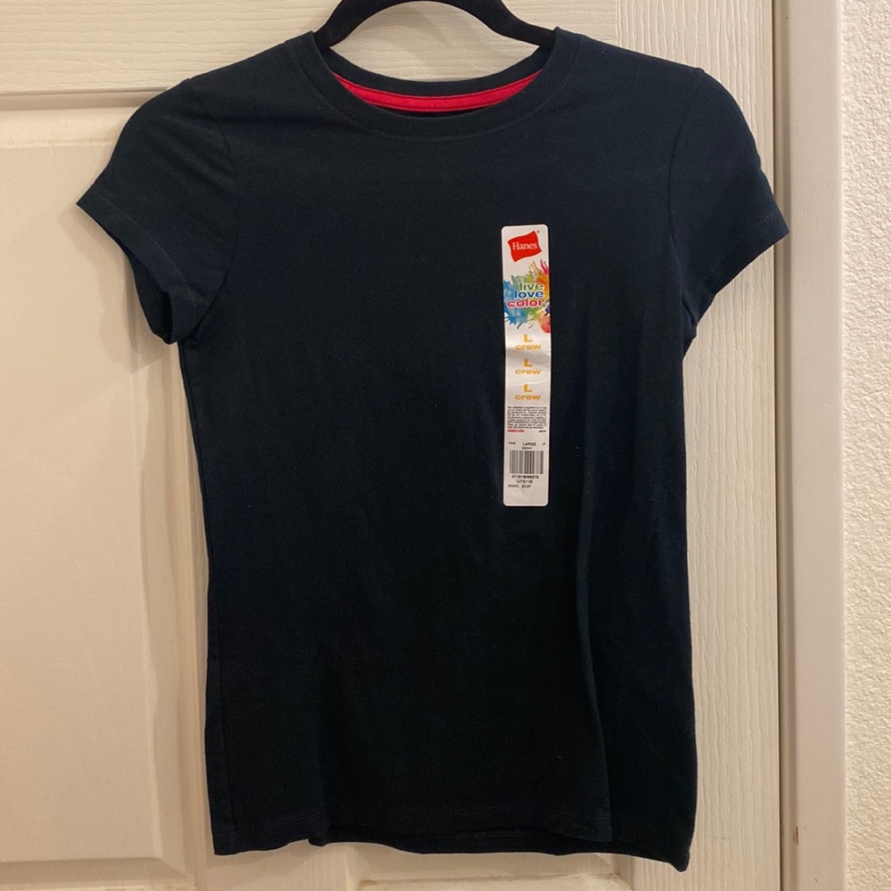 Large Kids Hanes black crew neck t-shirt
